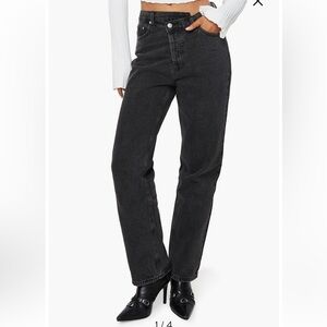 Princess Polly Holly Asymmetric Crossover Waist Straight Leg Jeans in Black